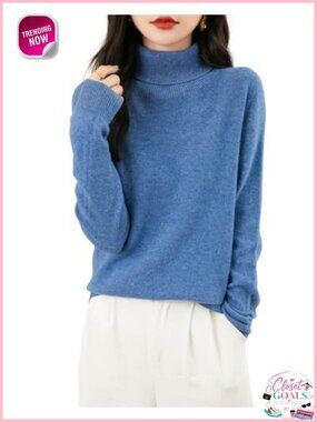 100% Merino Wool Turtleneck Seamless Knit Pullover Sweater